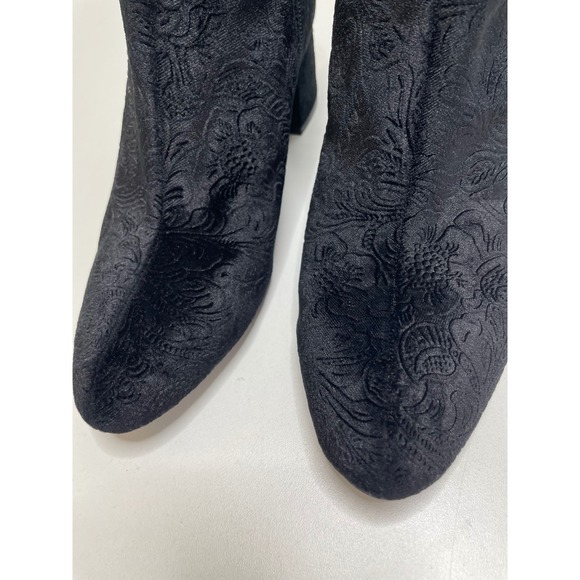 Unisa Black Velvet Floral Emboss Ankle Boots Block Heel Romantic Dark Witchy 8.5 - Picture 5 of 13